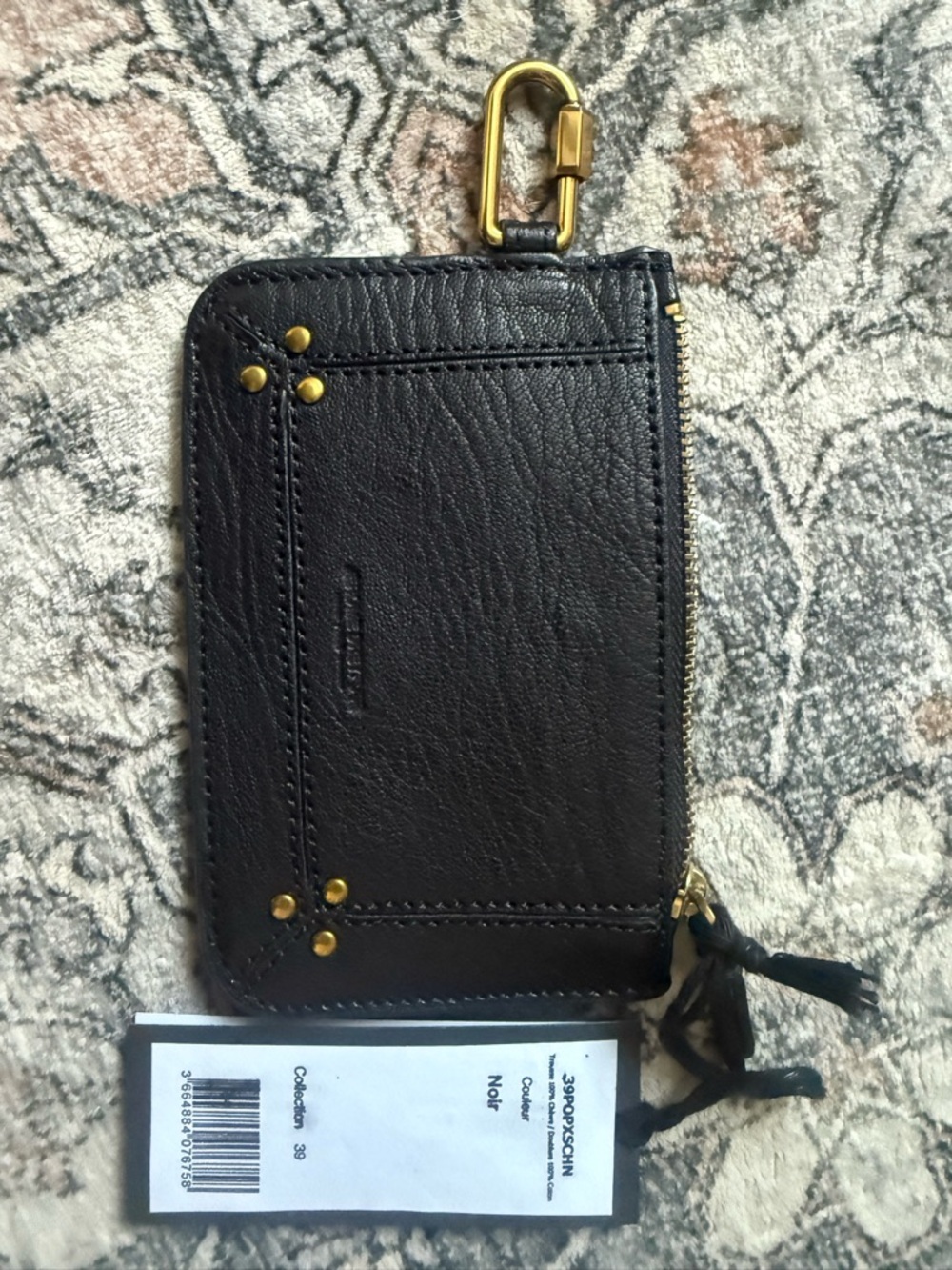 Jerome Dreyfuss Black Leather Zip Wallet with Gold Hardware